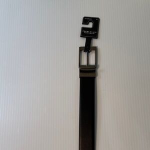 Perry Ellis Dark Leather Belt with Silver Buckle, new